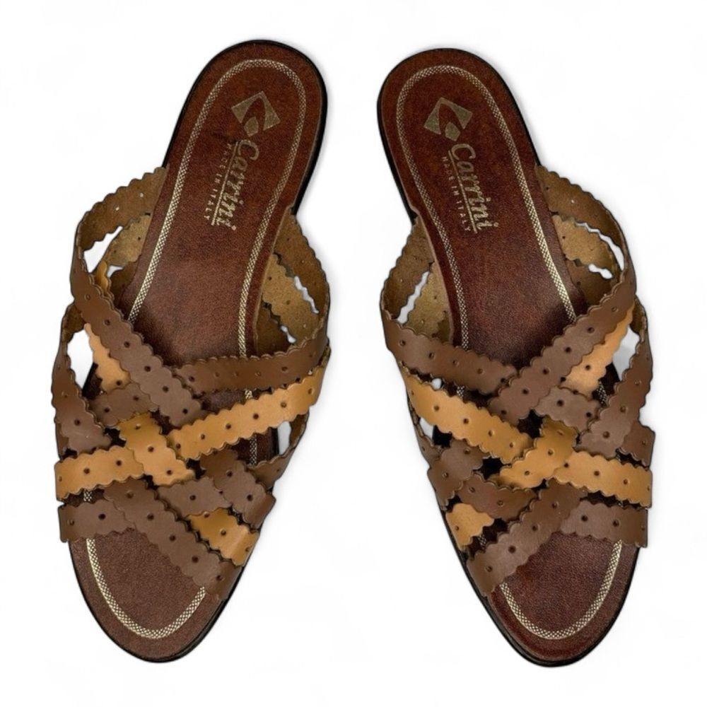 Carrini Slip On Strappy Sandal Brown And Tan Size 9